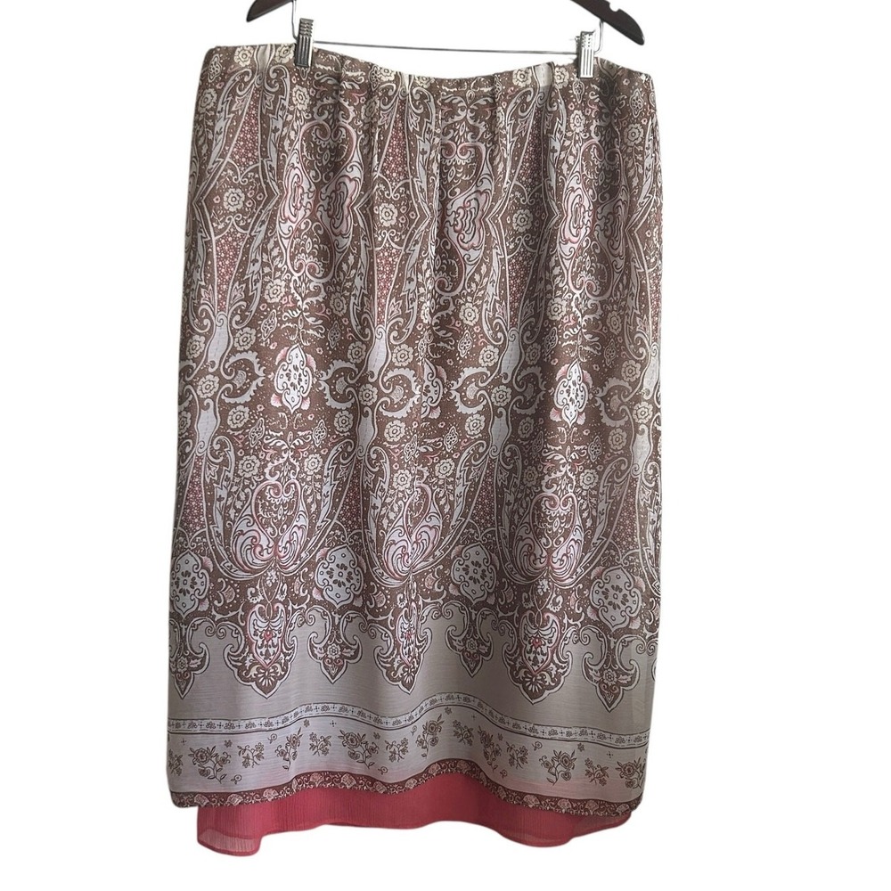Cato Women Boho Chic Paisley Midi Skirt 22/24W Brown Chiffon Modest Flowy